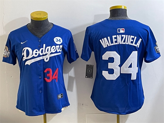 Women's Los Angeles Dodgers #34 Toro Valenzuela Royal 2024 World Series With No. 34 Patch Alternate Limited Stitched Baseball Jersey(Run Small) Women's Los Angeles Dodgers #34 Toro Valenzuela Royal 2024 World Series With No. 34 Patch Alternate Limited Stitched Baseball Jersey(Run Small)
